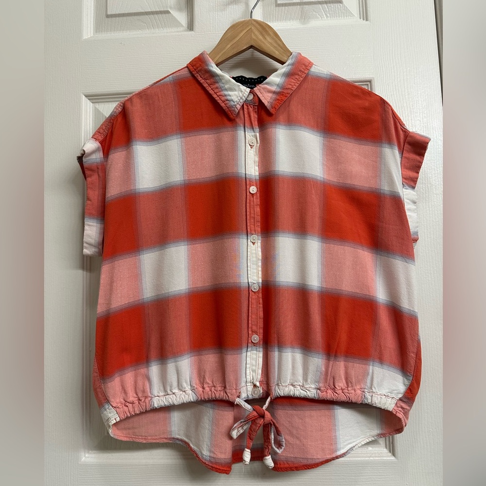 Red and White Plaid Button-Up Shirt